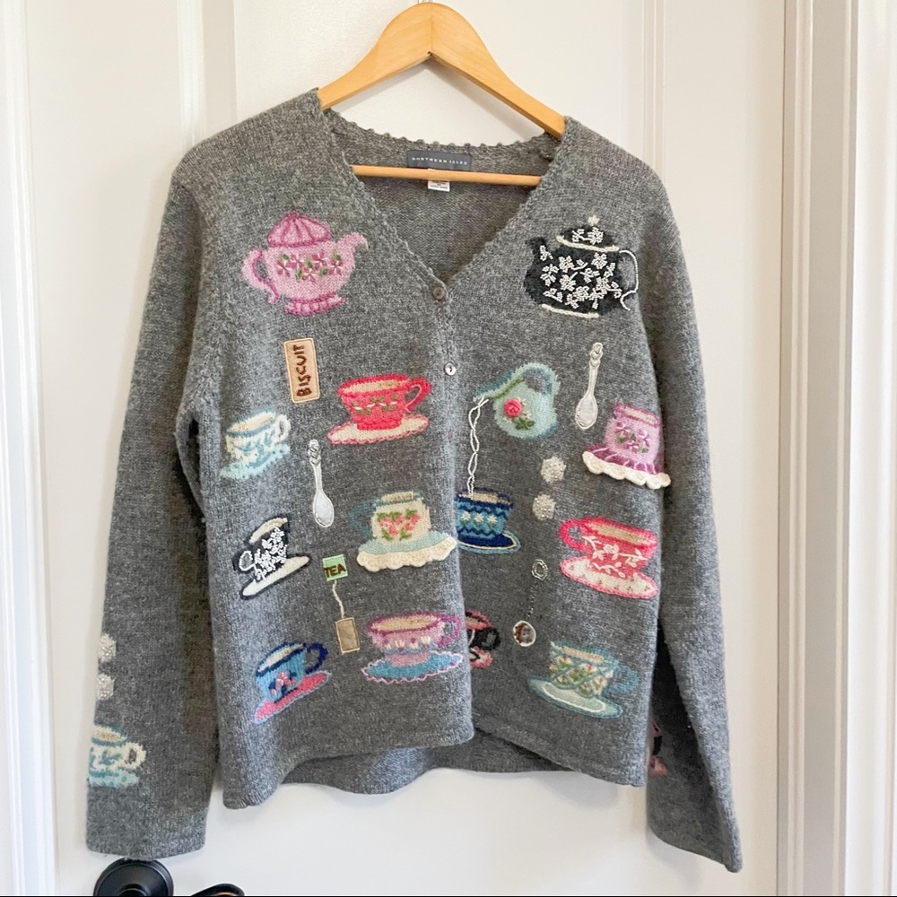 Gray Sweater with Teacup Design